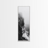 Foggy Cliffs, Moody Coast, Dramatic Seascape, Framed Canvas Print, Modern Dark Aesthetic Art, Minimalist Living Room Wall Decor