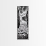 Ocean Gap, Cliffside Horizon, Black White Waves, Framed Canvas Print, Modern Coastal Wall Art, Nautical Living Room Decor,  Nature Decor