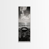 Smoky Grill, Seaside BBQ, Coastal Cooking, Framed Canvas Print, Rustic Outdoor Kitchen Art, Summer Vibes Wall Decor, Moody Beach Scene
