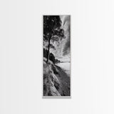 Coastal Tree, Ocean Horizon, Windswept Shore, Nature Calm, Moody Sky, Framed Canvas Print, Office Wall Art, Coastal Rustic Aesthetic