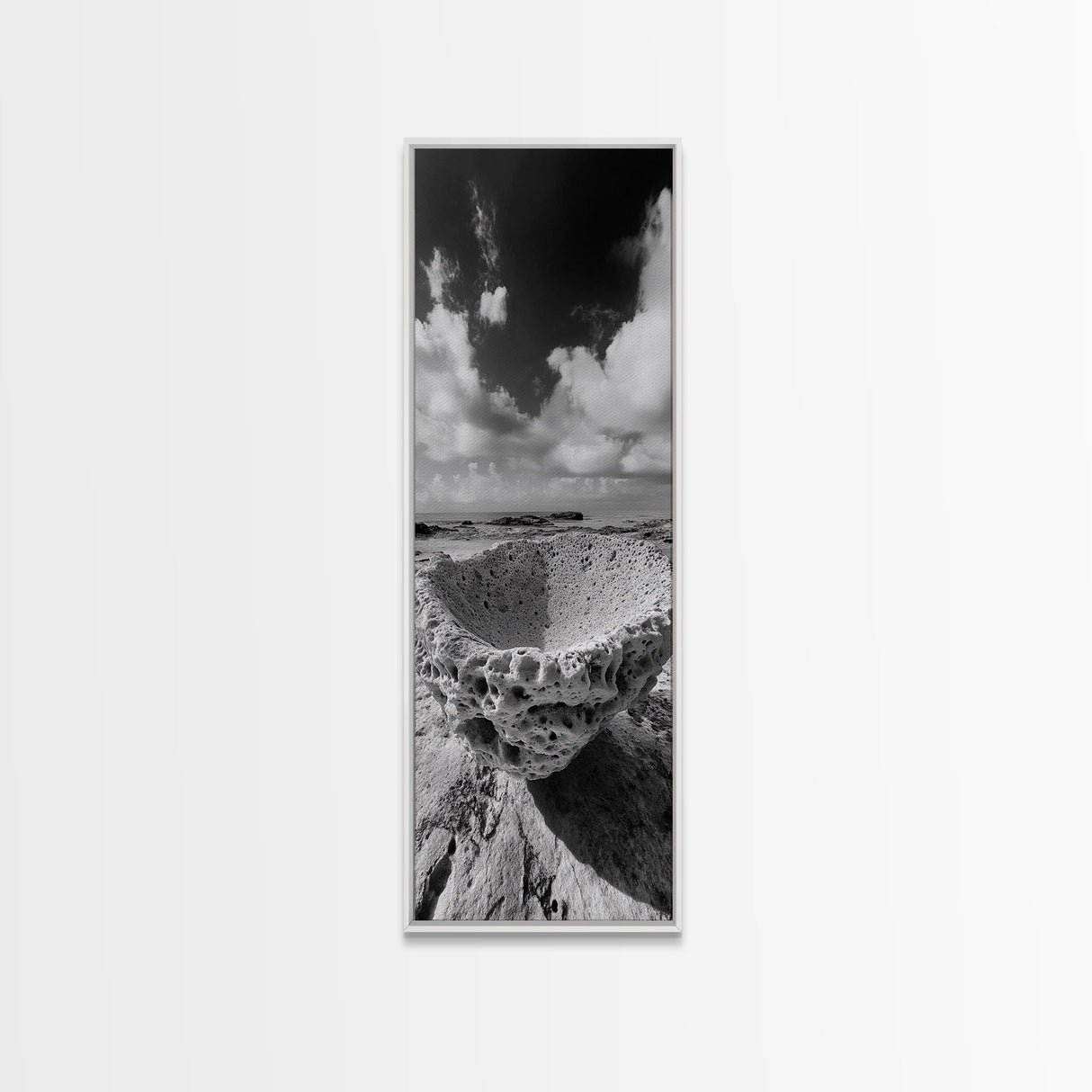 Sea Sponge, Coastal Rock, Ocean View, Canvas Print, Minimalist Nature Photography, Bathroom Wall Art, Black and White Ocean Decor
