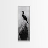 Cormorant Bird, Driftwood Perch, Moody Sky, Framed Canvas Print, Coastal Wildlife Wall Art, Nature Lover Gift, Rustic Room Decor