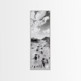 Sandy Trail, Dune Path, Footprints Grass, Canvas Print, Fall Coastal Decor, Boho Entryway Art, Black and White Beach Landscape