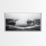 Serene Fog Cliffs, Dreamy Coastline, Soft Light Seascape, Canvas Print, Tranquil Bedroom Wall Art, Minimal Nature Photography