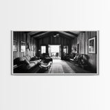 Cozy Cabin Interior, Rustic Living Space, Wood Wall Charm, Canvas Print, Country Living Room Art, Americana Wall Photography