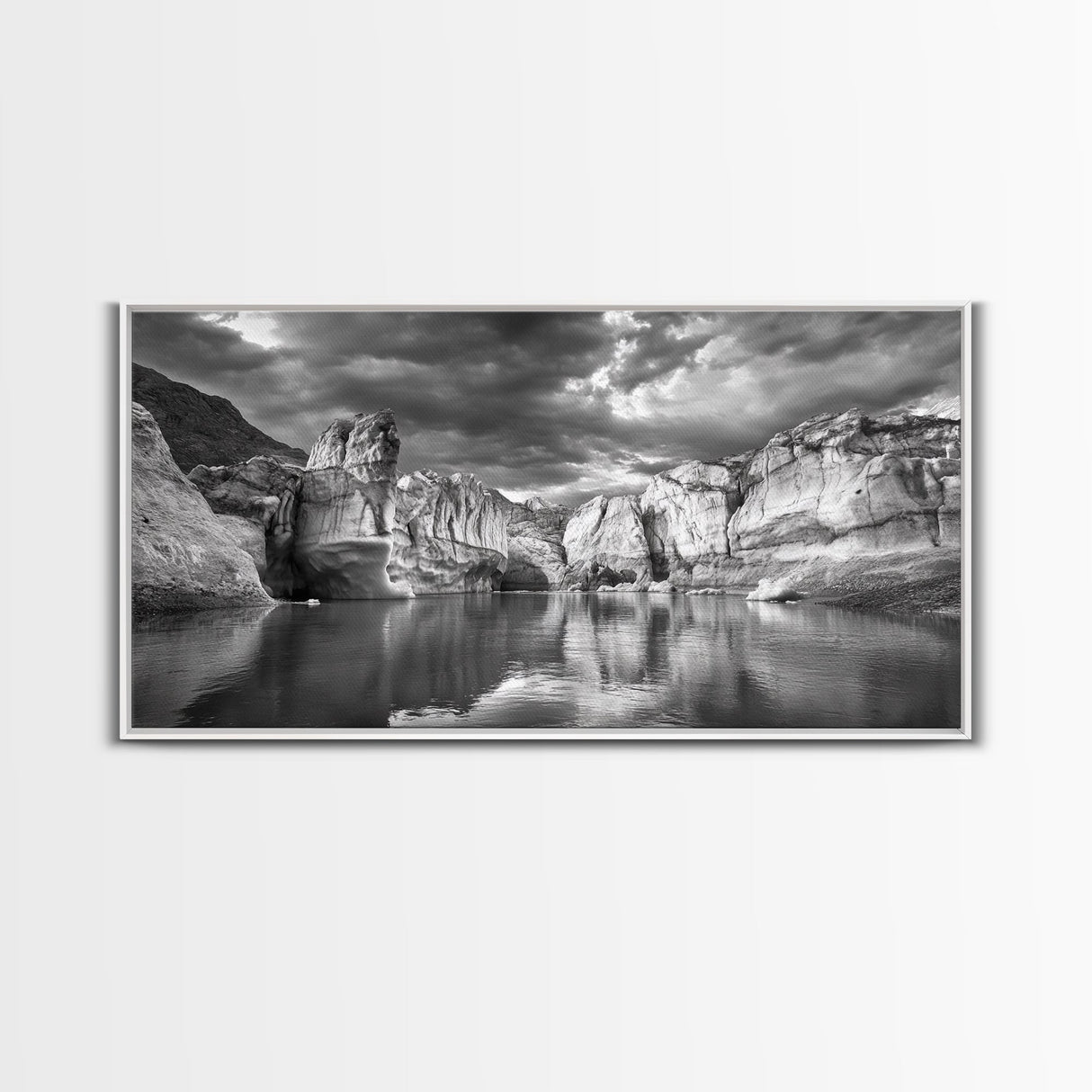 Glacier Wall Reflection, Dramatic Ice Valley Scene, Wilderness Nature Print, Framed Canvas Print, Den Wall Art, Moody Decor
