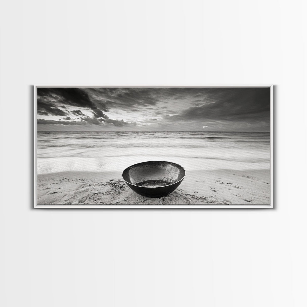 Solitary Bowl Beach, Ocean Waves Texture, Surreal Still Life Photo, Canvas Print, Entryway Wall Art, Minimalist Coastal Style