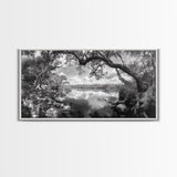 Tree Arch Reflection, Tranquil River View, Nature Canopy Water, Framed Canvas Print, Bedroom Wall Art, Zen Landscape Art, Cabin Decor