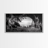 Ocean Cave Opening, Rugged Shoreline Exit, Dramatic Coastal Rock, Canvas Print, Entryway Wall Art, Moody Nautical Decor, Farmhouse Entryway