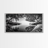 Tropical Shore Trees, Ocean Lagoon Stillness, Peaceful Island Cove, Canvas Print, Bathroom Wall Art, Minimalist Coastal Vibe, Cabin Decor