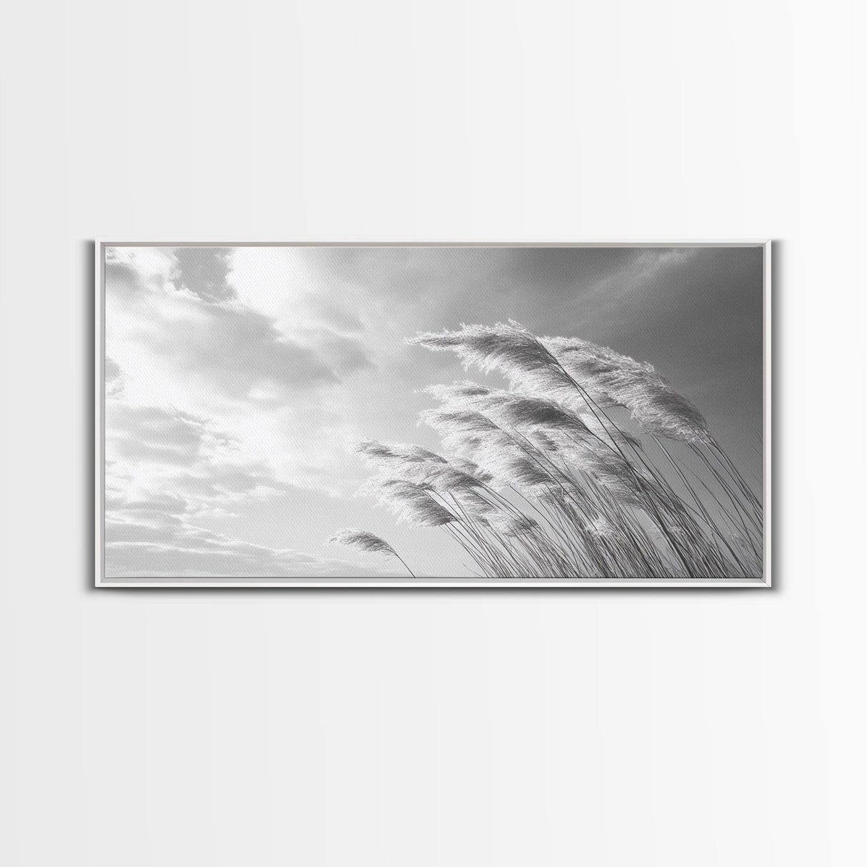 Windswept Grass, Minimal Nature, Calm Sky, Neutral Art, Framed Canvas Print, Bedroom Wall Art, Scandinavian Decor, Peaceful Pastel Tones