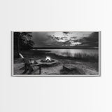 Fire Pit, Lake Sunset, Rustic Outdoors, Autumn Glow, Canvas Print, Cabin Wall Art, Fall Decor, Cozy Fireside Vibe, Nature Escape