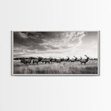 Elk Herd, Prairie Wildlife, Autumn Nature, Rustic Landscape, Framed Canvas Print, Western Wall Decor, Cabin Art, Living Room Print