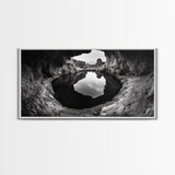 Sea Cave, Rocky Texture, Coastal Reflection, Natural Formations, Framed Canvas Print, Bathroom Art, Earthy Wall Decor, Zen Style