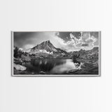 Alpine Lake, Rocky Mountain, Scenic Vista, Nature Reflection, Framed Canvas Print, Rustic Wall Art, Bedroom Wilderness Decor