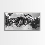 Tropical Beach Shack, Rustic Coastal Decor, Island Vibes, Palm Tree Jungle, Framed Canvas Print, Boho Living Room Wall Art