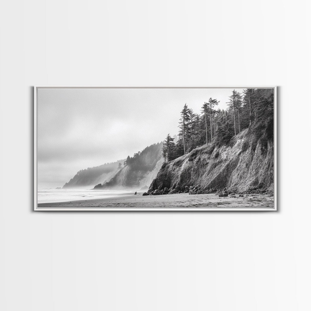 Pacific Coast Cliffs, Moody Nature Photography, Ocean View Landscape, Framed Canvas Print, Coastal Bedroom or Office Wall Art