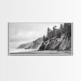 Pacific Coast Cliffs, Moody Nature Photography, Ocean View Landscape, Framed Canvas Print, Coastal Bedroom or Office Wall Art