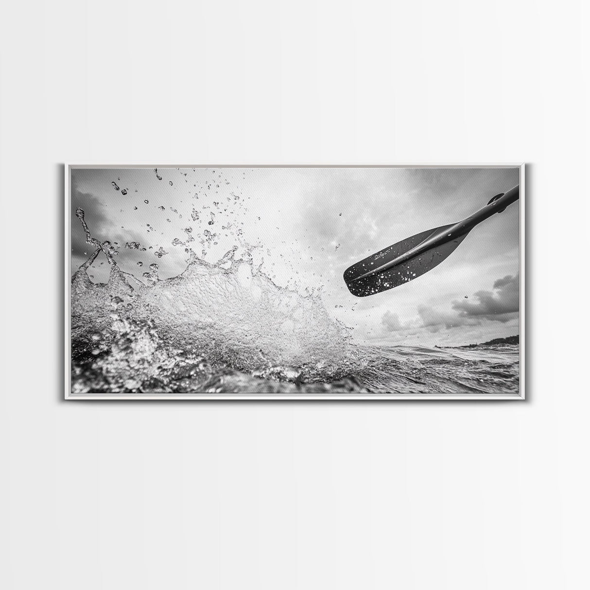 Water Splash Paddle, Adventure Photography, Kayaking Ocean Scene, Framed Canvas Print, Modern Bathroom or Coastal Wall Art