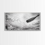 Water Splash Paddle, Adventure Photography, Kayaking Ocean Scene, Framed Canvas Print, Modern Bathroom or Coastal Wall Art
