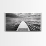 Ocean Horizon Board, Paddleboarding Adventure, Cloudy Sea Landscape, Framed Canvas Print, Modern Coastal Office or Living Room Art