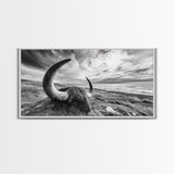 Highland Bull, Ocean Cliff, Coastal Wildlife, Nature Scene, Framed Canvas Print, Rustic Wall Decor, Farmhouse Wall Art, Cabin Aesthetic
