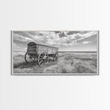 Prairie Wagon, Western Landscape, Old West Photography, Framed Canvas Print, Farmhouse Entryway or Rustic Fall Living Room Art