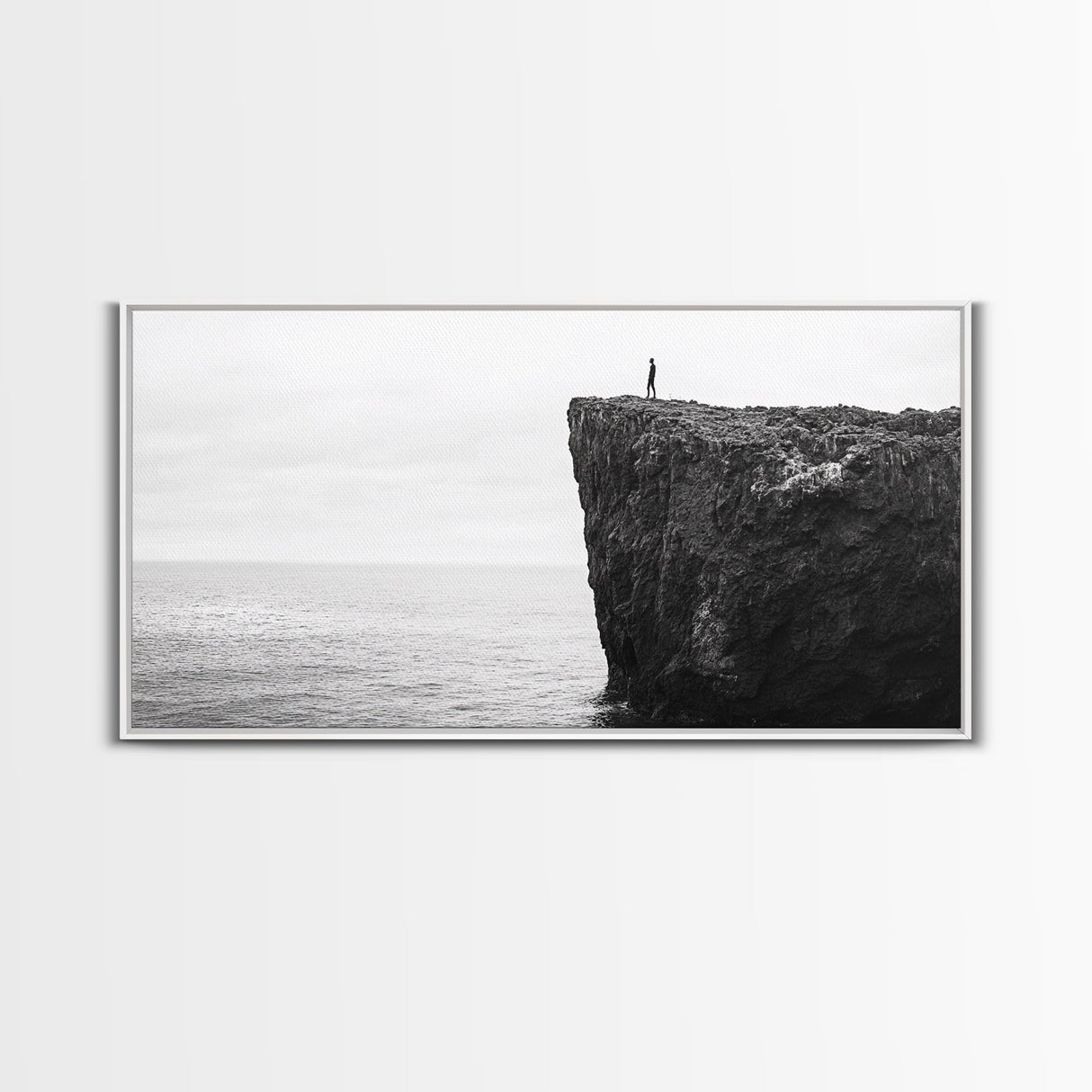 Ocean Cliff, Brave Explorer, Minimal Landscape, Adventure Wall Art, Framed Canvas Print, Modern Home Decor, Inspirational Office Art
