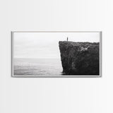 Ocean Cliff, Brave Explorer, Minimal Landscape, Adventure Wall Art, Framed Canvas Print, Modern Home Decor, Inspirational Office Art