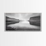 Misty Fjord Reflection, Calm Water Scene, Nordic Landscape, Peaceful Wall Decor, Canvas Print, Office Wall Art, Minimalist Mountains