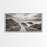 Coastal Cliff Path, Ocean View Trail, Windswept Grass Art, Seaside Wall Decor, Framed Canvas Print, Bedroom Art, Nature Lover Gift