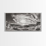 Coastal Hillside Sunset, Vineyard Ocean View, Rolling Landscape Art, Framed Canvas Print, Kitchen Wall Art, California Scenery