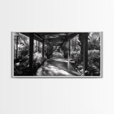 Serene Garden Pathway, Nature Tunnel Walk, Tropical Jungle Scene, Framed Canvas Print, Minimalist Art, Living Room Wall Decor