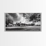 Southwestern Ranch Home, Texas House Scene, Peaceful Rural Living, Framed Canvas Print, Rustic Landscape Art, Living Room Decor