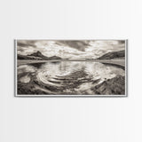 Rippled Water, Mountain View, Serene Beach, Nature Landscape, Canvas Print, minimalist art, spa decor, Scandinavian wall accent