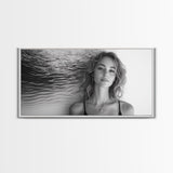 Ocean Texture, Abstract Waves, Modern Female, Artistic Portrait, Canvas Print, fashion wall art, glam room decor, minimal black white