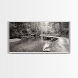 Stone Bridge, Forest Path, Quiet Creek, Peaceful Nature, Canvas Print, tranquil woodland art, Fall entryway piece, rustic landscape