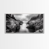 Ocean Passage, Cliff Channel, Rugged Coast, Forest Horizon, Canvas Print, dramatic nature art, large wall piece, hallway landscape art