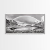 Rainbow, River Valley, Highland Scene, Minimalist Landscape Art, Framed Canvas Print, Entryway Decor, Rustic Nature Print, Calming Wall Art