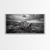Abandoned Satchel, Coastal Mystery Art, Lost and Found Decor, Moody Beach Scene, Canvas Print, Study Wall Art, Nautical Rustic Aesthetic