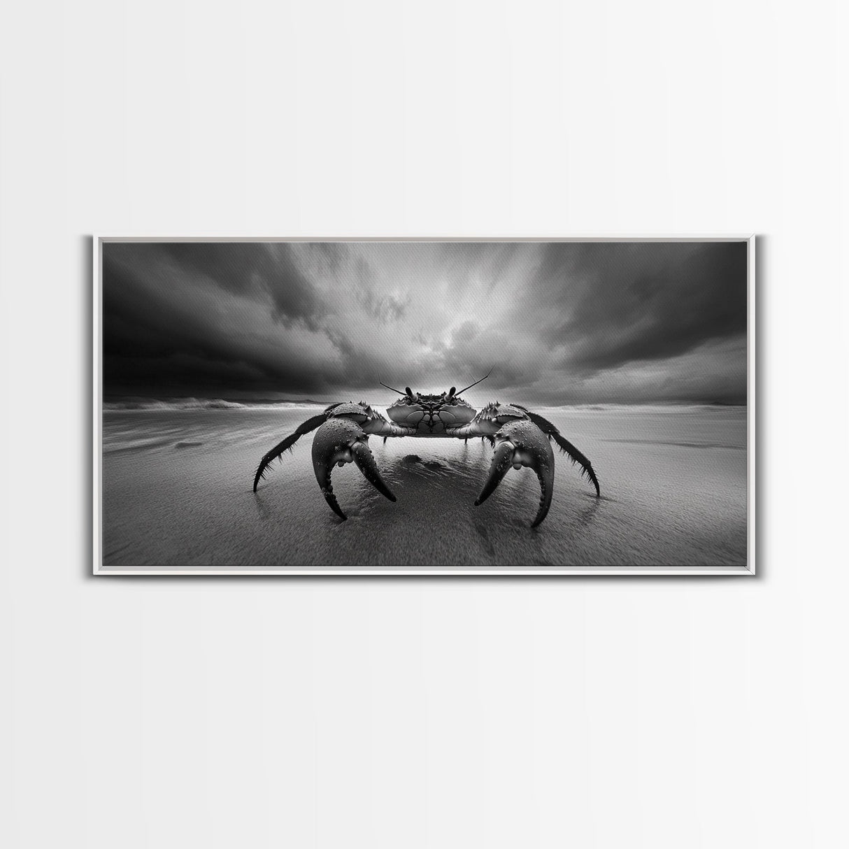 Fierce Crab, Coastal Storm, Ocean Mood, Dramatic Shore, Framed Canvas Print, Bathroom Wall Art, Beach House Decor, Marine Photography