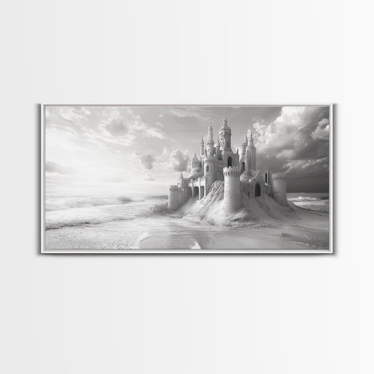 Sandcastle Fortress, Dreamy Seaside Castle, Fairytale Fantasy Art, Ocean Kingdom, Framed Canvas Print, Kids Room Wall Art, Bedroom Wall Art