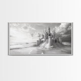 Sandcastle Fortress, Dreamy Seaside Castle, Fairytale Fantasy Art, Ocean Kingdom, Framed Canvas Print, Kids Room Wall Art, Bedroom Wall Art
