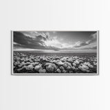Flower Beach Shore, Coastal Blossoms, Pebble Flower Scene, Nature Bloom Decor, Canvas Print, Living Room Wall Art, Boho Art