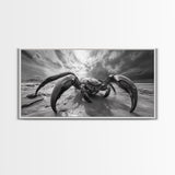 Giant Crab Close-Up, Beach Creature Art, Ocean Monster Print, Fantasy Wildlife Scene, Framed Canvas Print, Game Room Wall Art