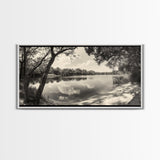 Tranquil Lake View, Peaceful Reflection Water, Nature Shoreline Print, Canvas Print, Entryway Wall Art, Rustic Neutral Decor, Rustic Bedroom Print