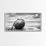 Weathered Buoy, Nautical Rope, Coastal Still Life, Beach Found Object, Framed Canvas Print, Beach House Art, Bathroom Wall Decor