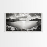 Ocean Sunset View, Mountain Coast Landscape, Black and White Art, Canvas Print, Minimalist Decor, Living Room Wall Art, Tranquil Home Style