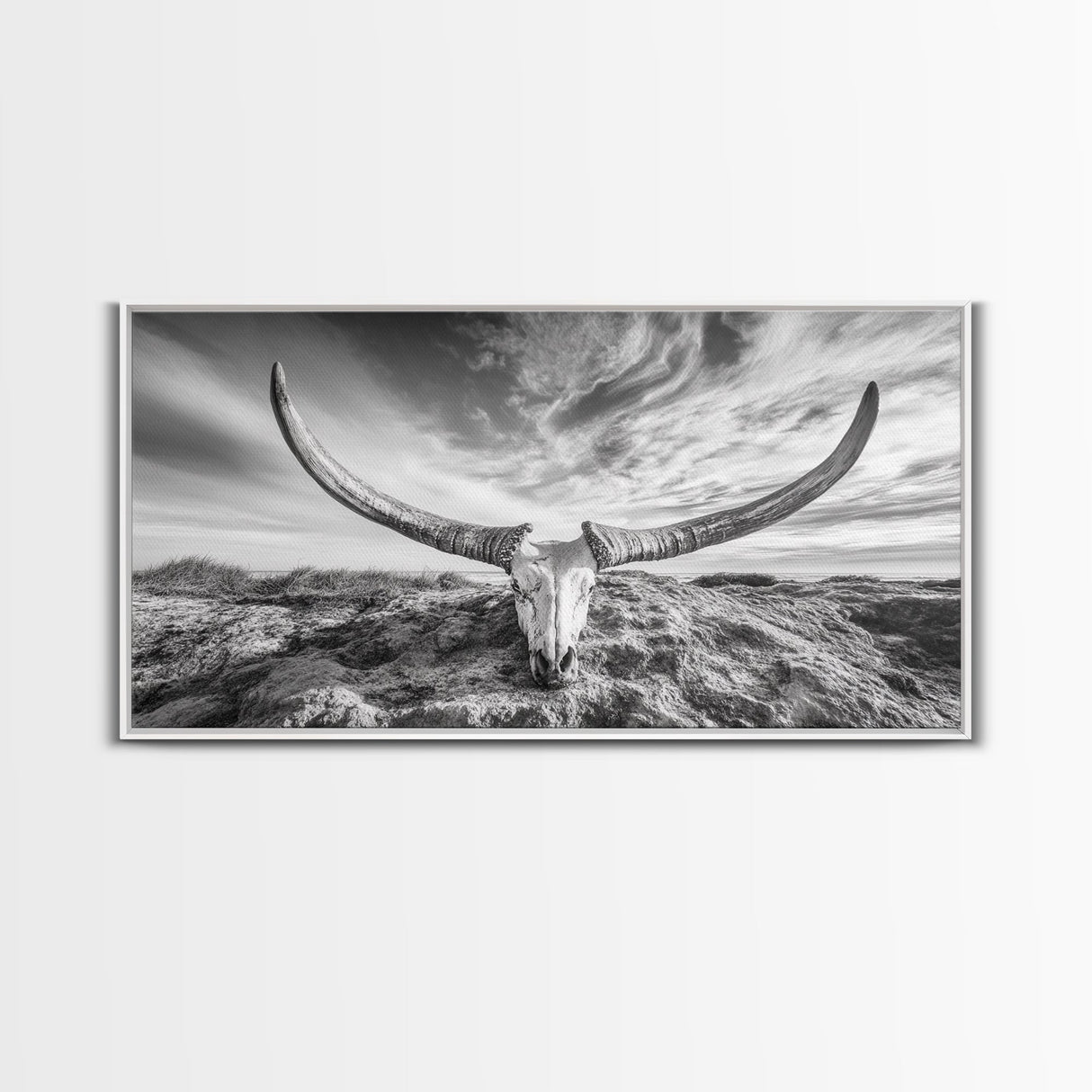 Longhorn Skull, Western Skull, Cowboy Decor, Rustic Ranch Style, Framed Canvas Print, Farmhouse Wall Art, Living Room Statement Piece