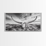 Longhorn Skull, Western Skull, Cowboy Decor, Rustic Ranch Style, Framed Canvas Print, Farmhouse Wall Art, Living Room Statement Piece